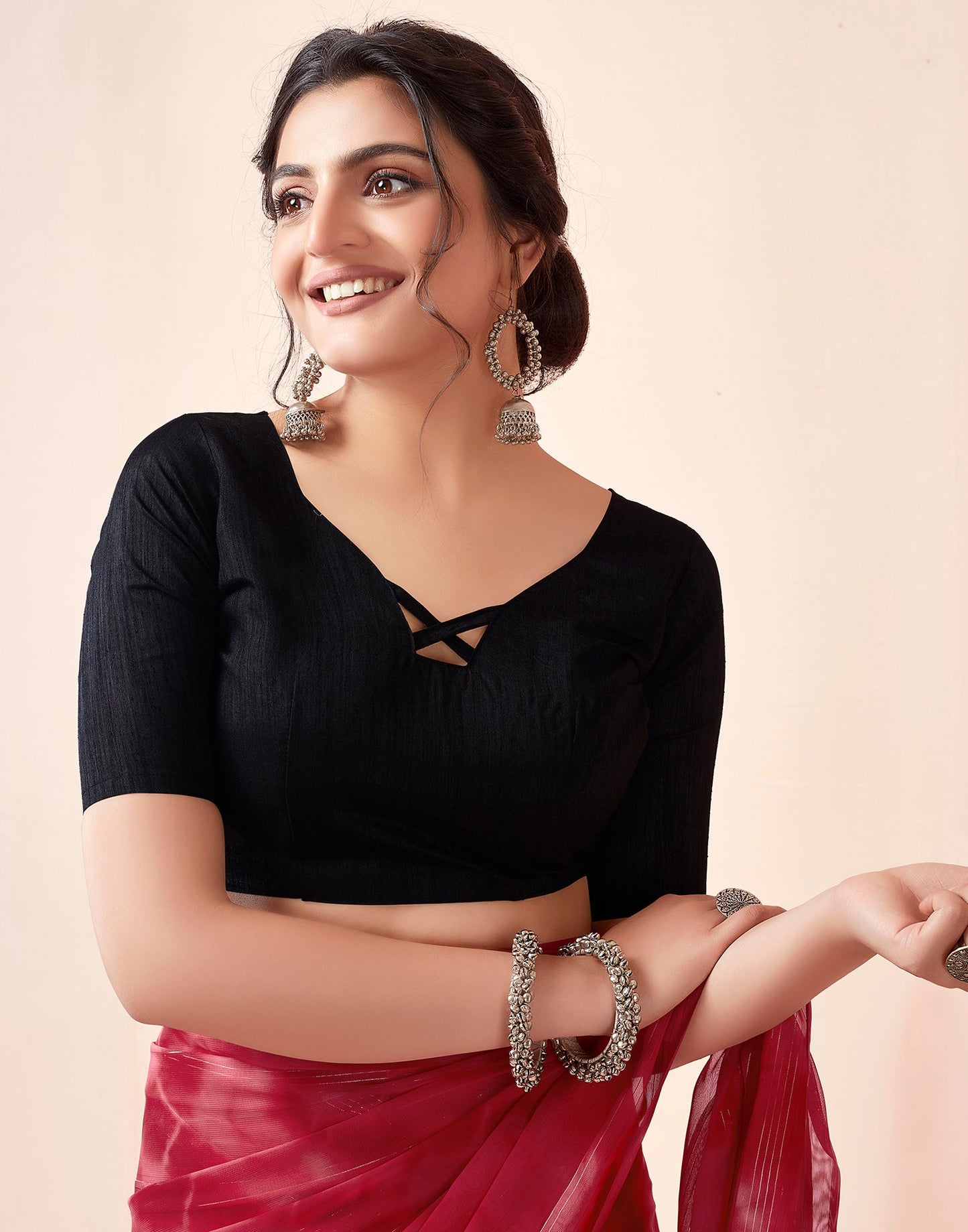 Ready to Wear Red Georgette Printed Saree