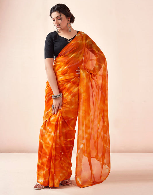 Ready to Wear Orange Georgette Printed Saree