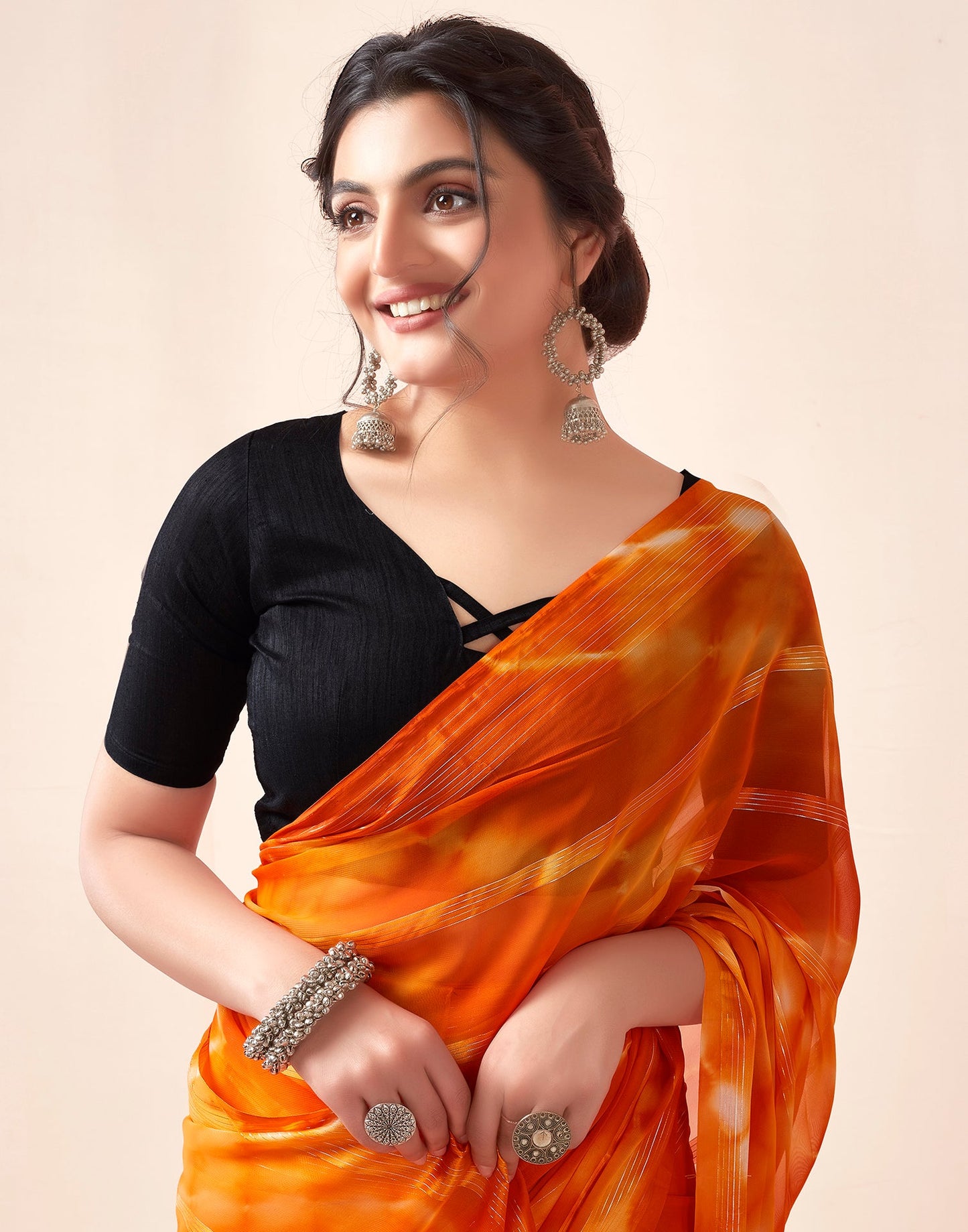 Ready to Wear Orange Georgette Printed Saree
