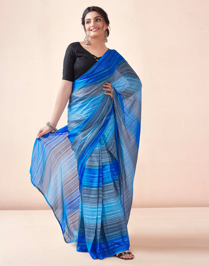 Ready to Wear Grey & Multicoloured Georgette Printed Saree