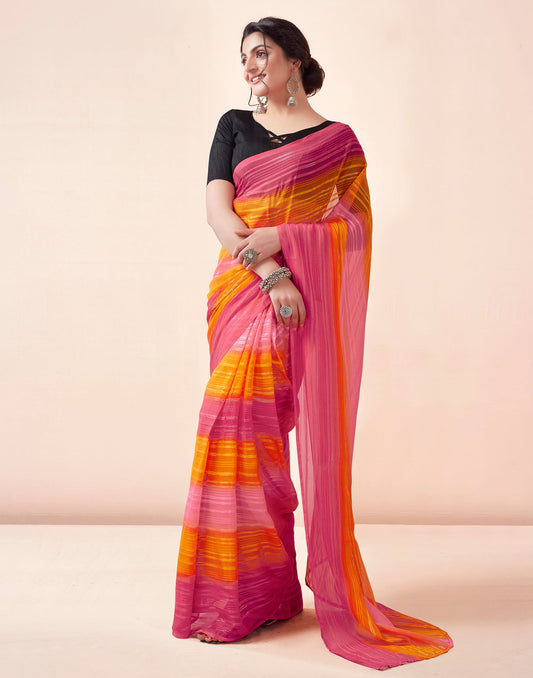 Ready to Wear Turmeric & Red Georgette Printed Saree
