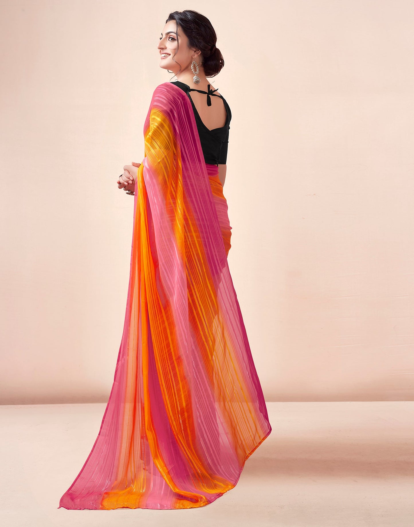 Ready to Wear Turmeric & Red Georgette Printed Saree