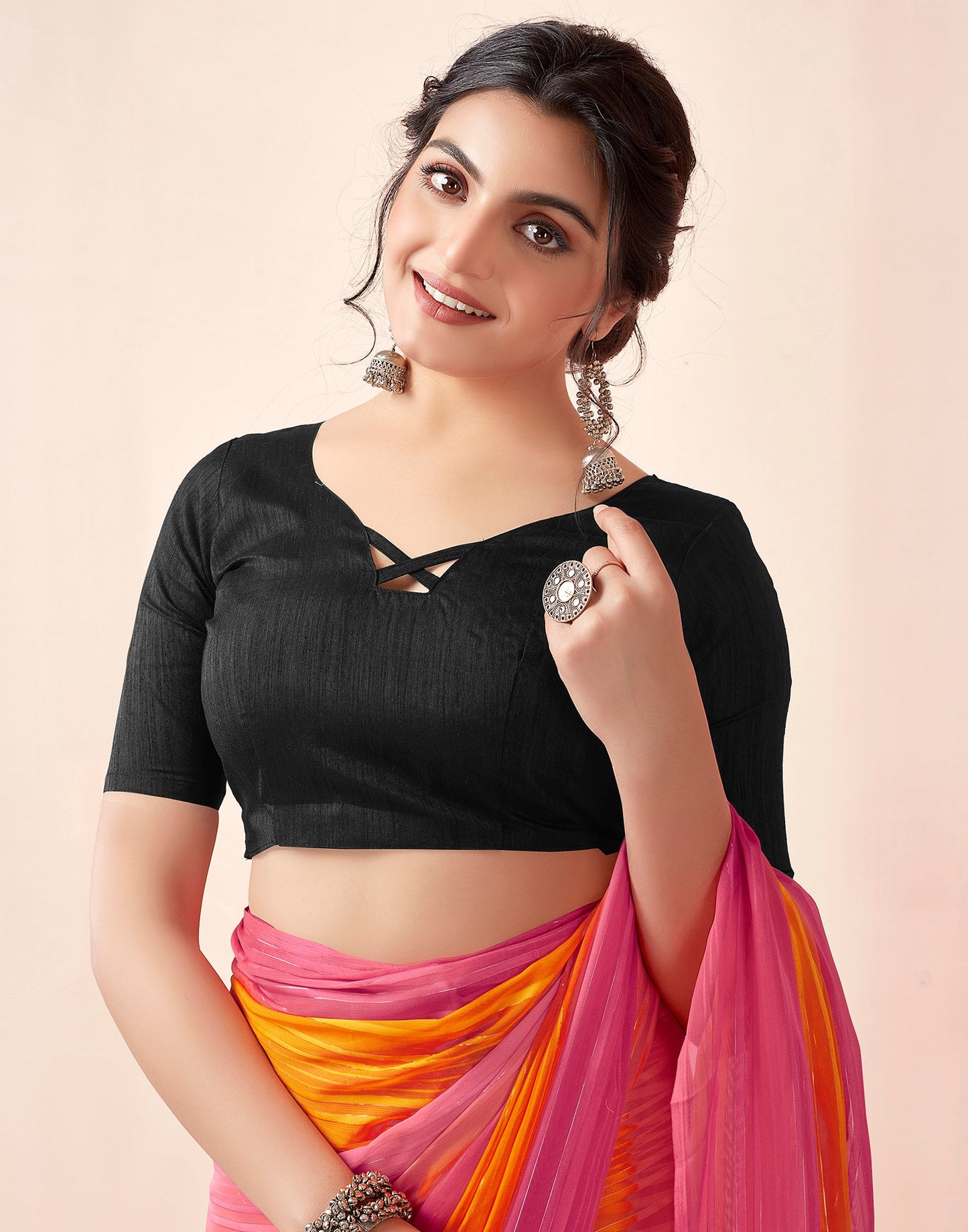 Ready to Wear Turmeric & Red Georgette Printed Saree