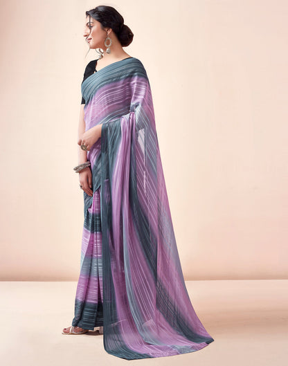 Ready to Wear Grey& purpal Georgette Printed Saree
