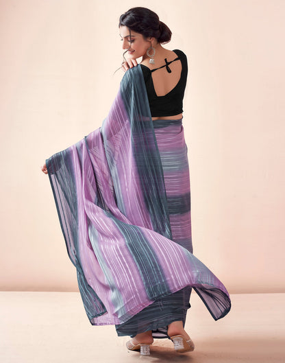 Ready to Wear Grey& purpal Georgette Printed Saree