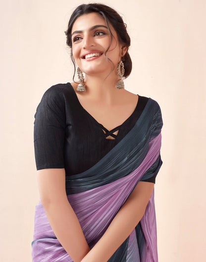 Ready to Wear Grey& purpal Georgette Printed Saree