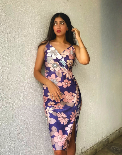 Purple Wrap Slit Bodycon | Leemboodi