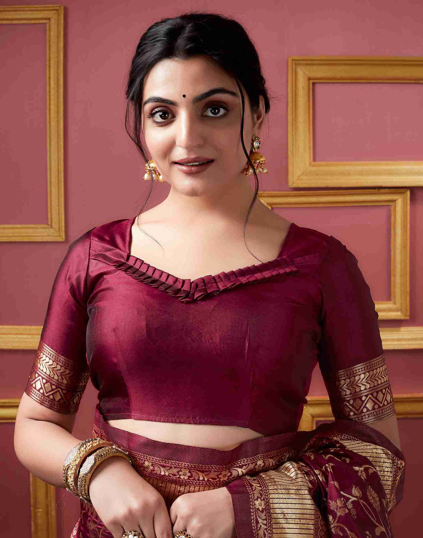 Dark Maroon Banarasi Silk Saree