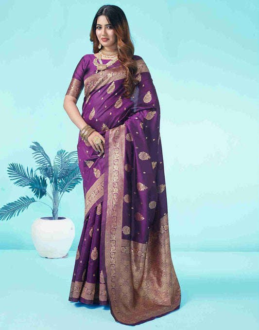 Dark Purple Jacquard Silk Saree