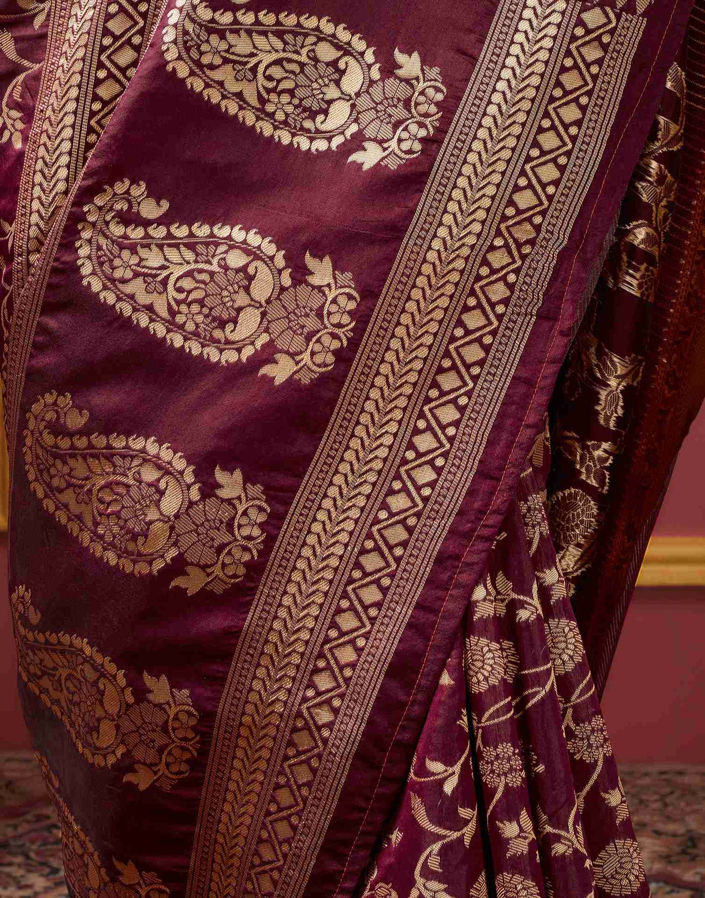 Dark Maroon Banarasi Silk Saree