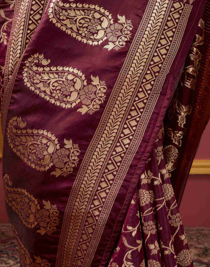 Dark Maroon Banarasi Silk Saree