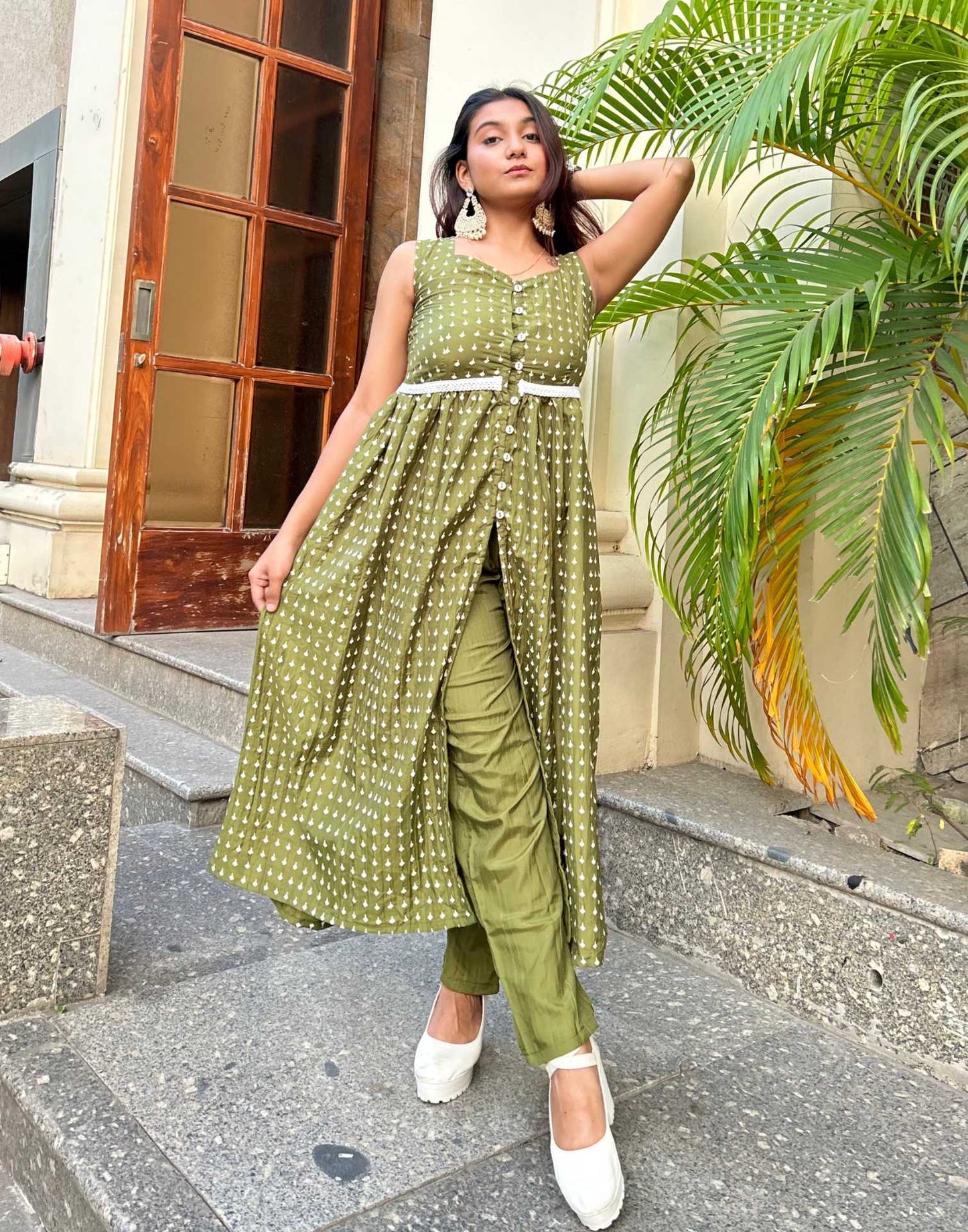 Green Kurti With Pant And Dupatta
