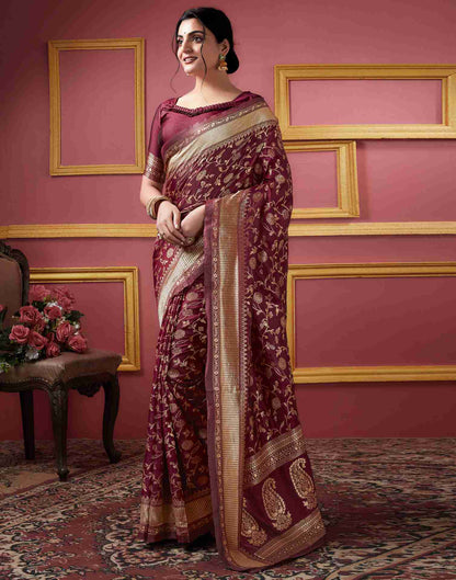 Dark Maroon Banarasi Silk Saree