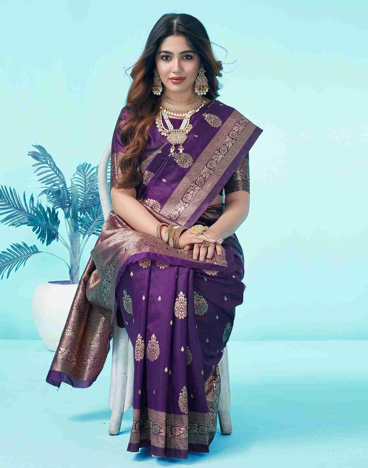 Dark Purple Jacquard Silk Saree