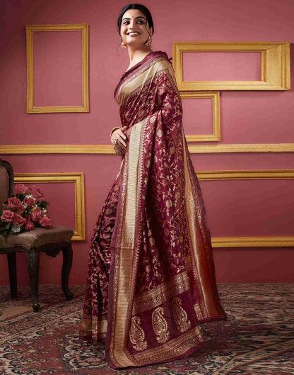 Dark Maroon Banarasi Silk Saree