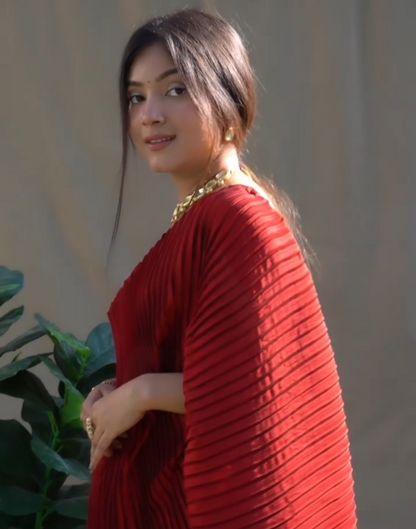 Maroon Pleated Saree | Sudathi