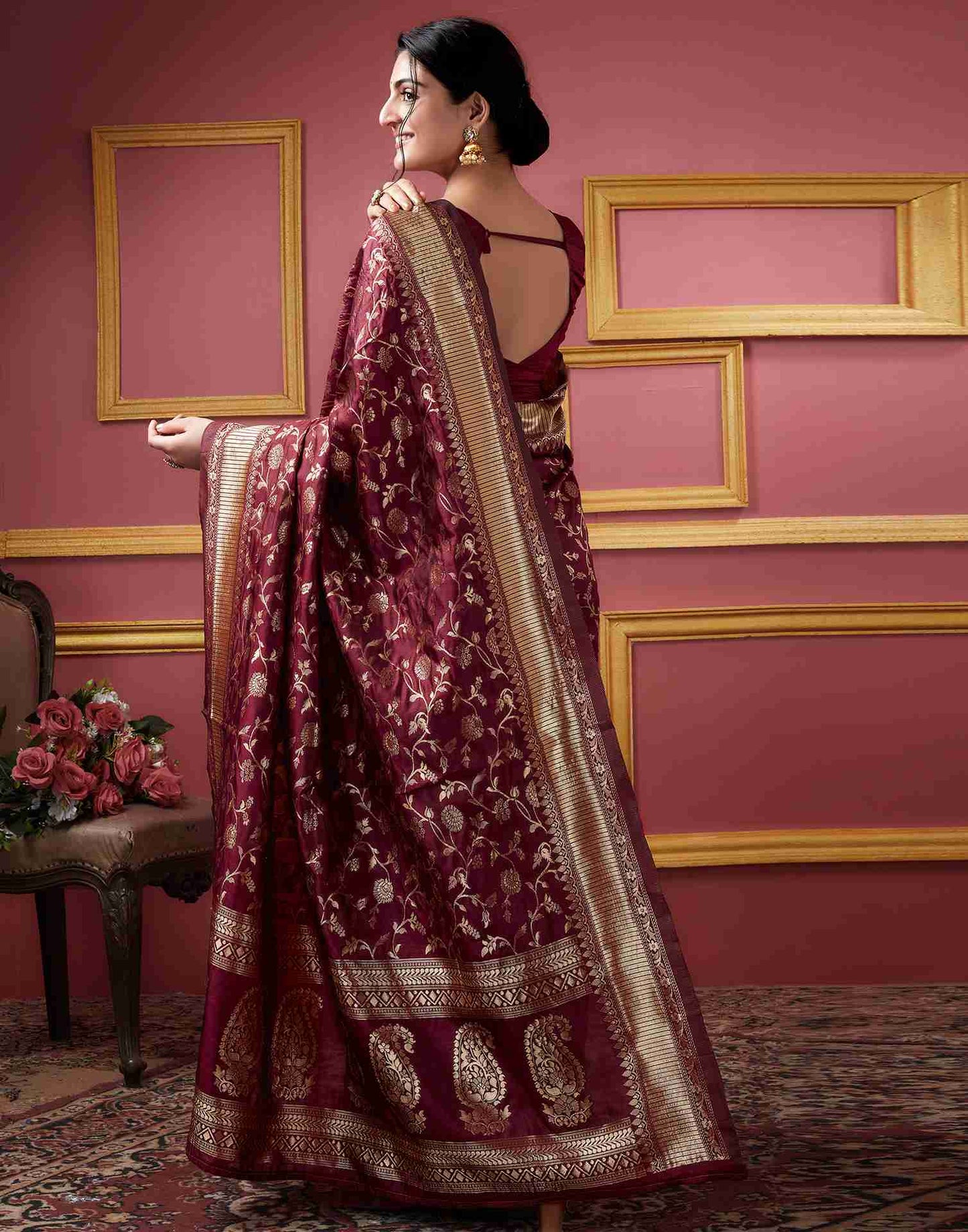 Dark Maroon Banarasi Silk Saree