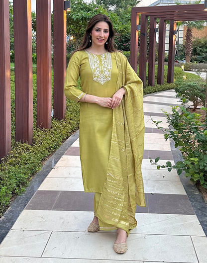 Mint Green Kurti With Pant And Dupatta | Leemboodi