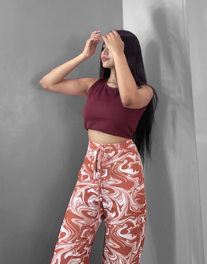 Rust & White Printed Straight Fit Trouser | Sudathi
