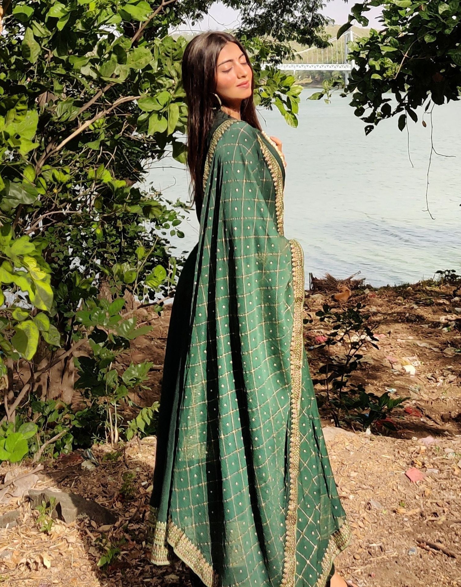 Green Printed A-Line Kurti With Pant And Dupatta | Leemboodi