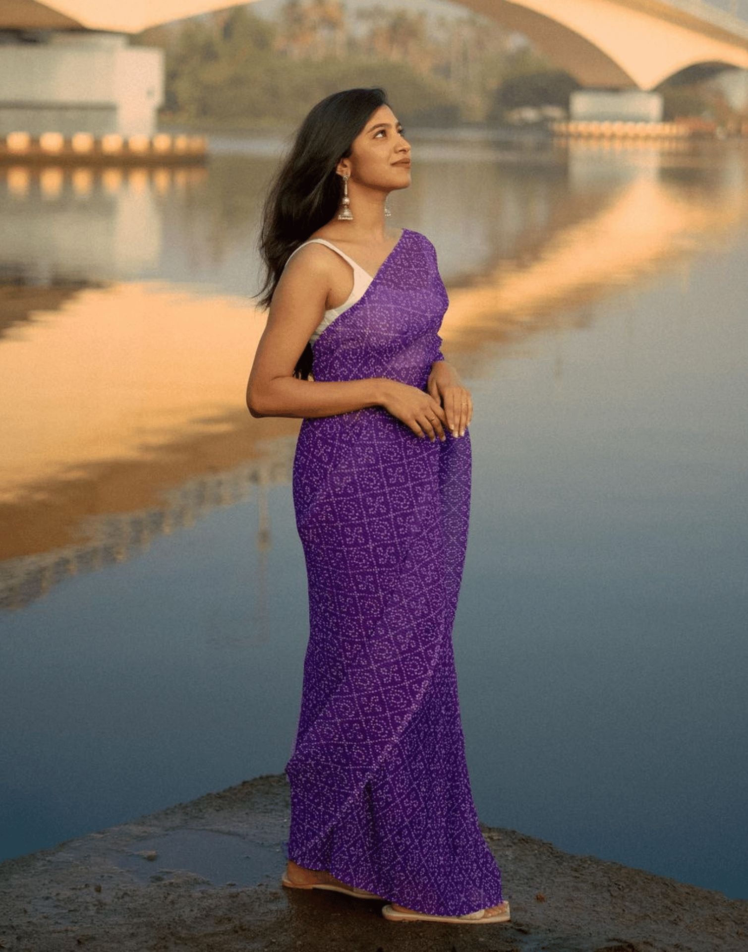 Purple Bandhani Pleated Saree | Sudathi