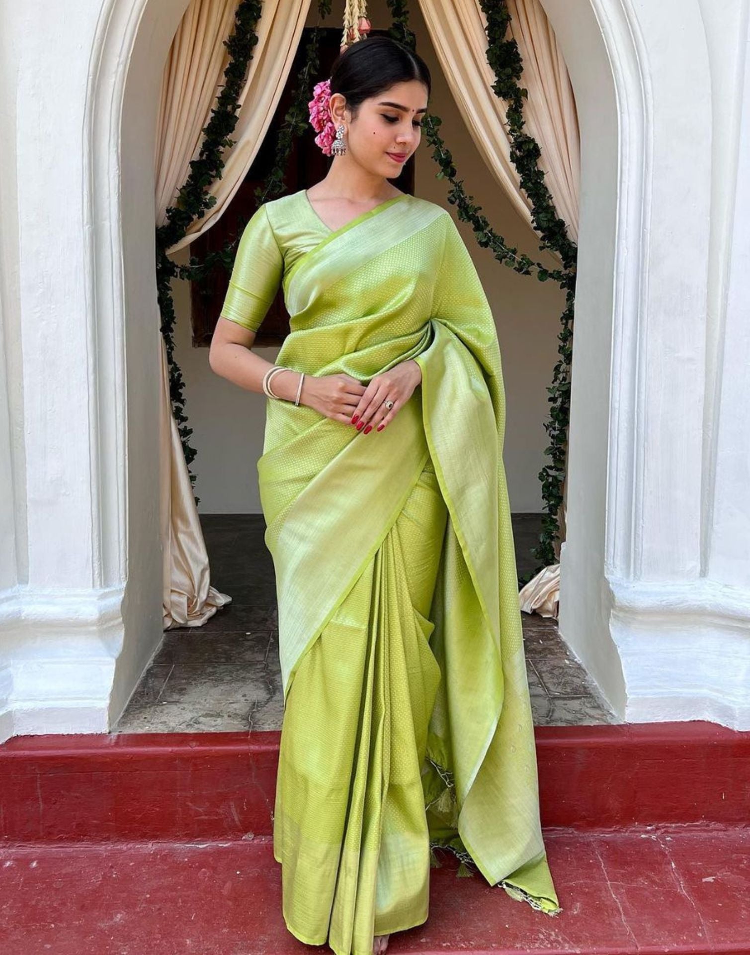 Pear Green Kanjivaram Silk Saree | Sudathi