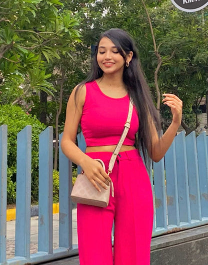 Fuchsia Pink Tank Top With Flared Trouser | Leemboodi