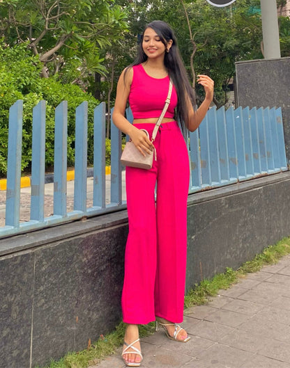 Fuchsia Pink Tank Top With Flared Trouser | Leemboodi
