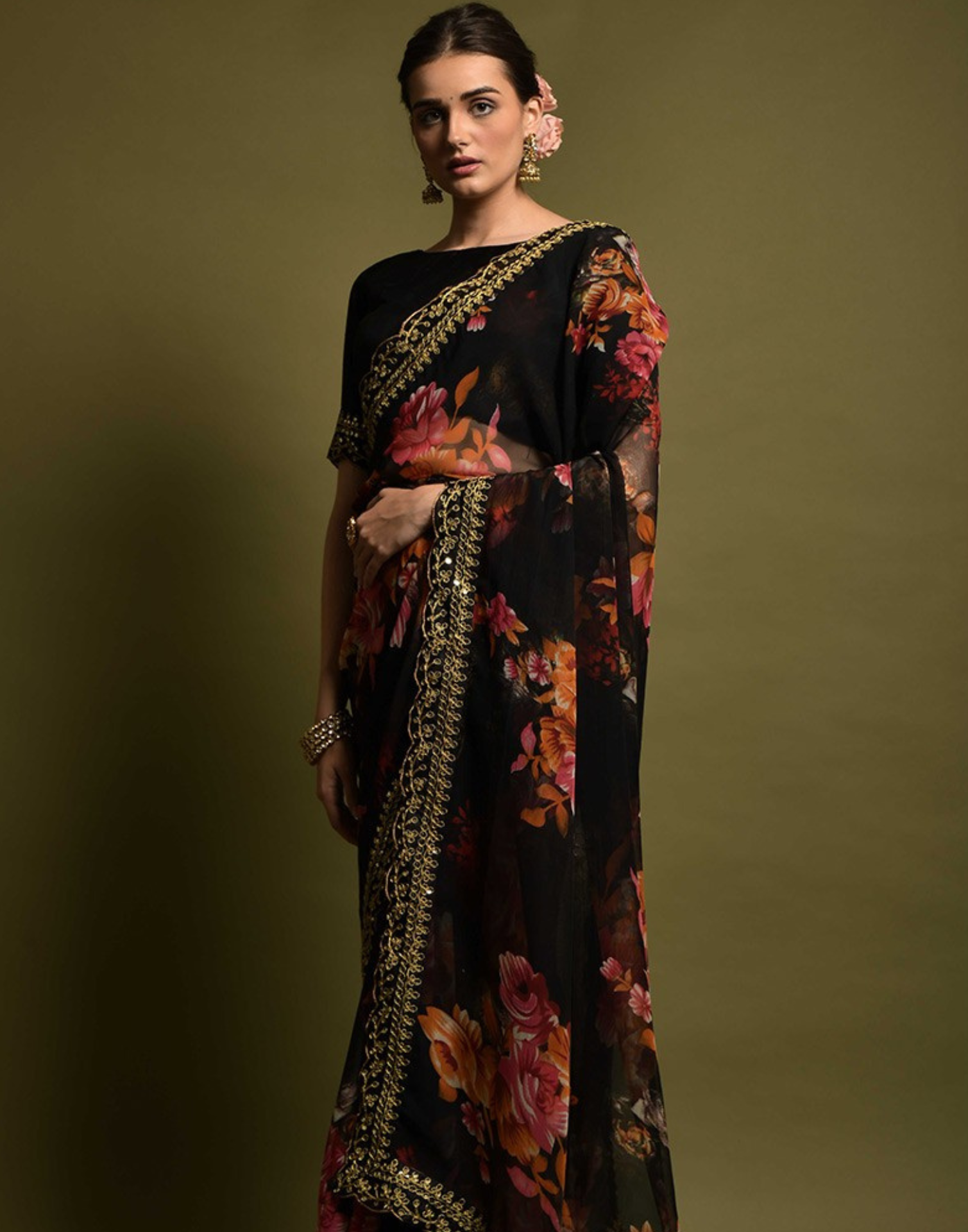 Black Printed Saree | Leemboodi