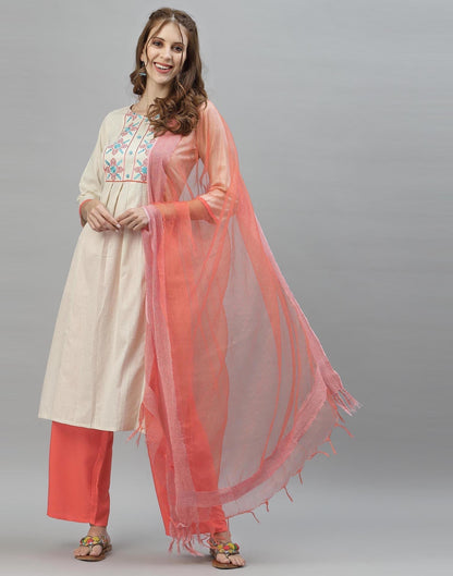 Off White Kurti with Pant And Dupatta | Leemboodi