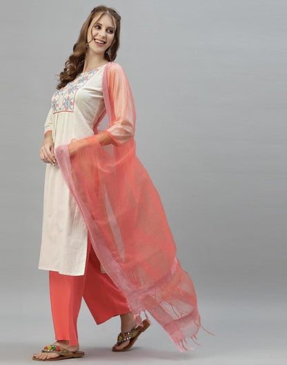 Off White Kurti with Pant And Dupatta | Leemboodi