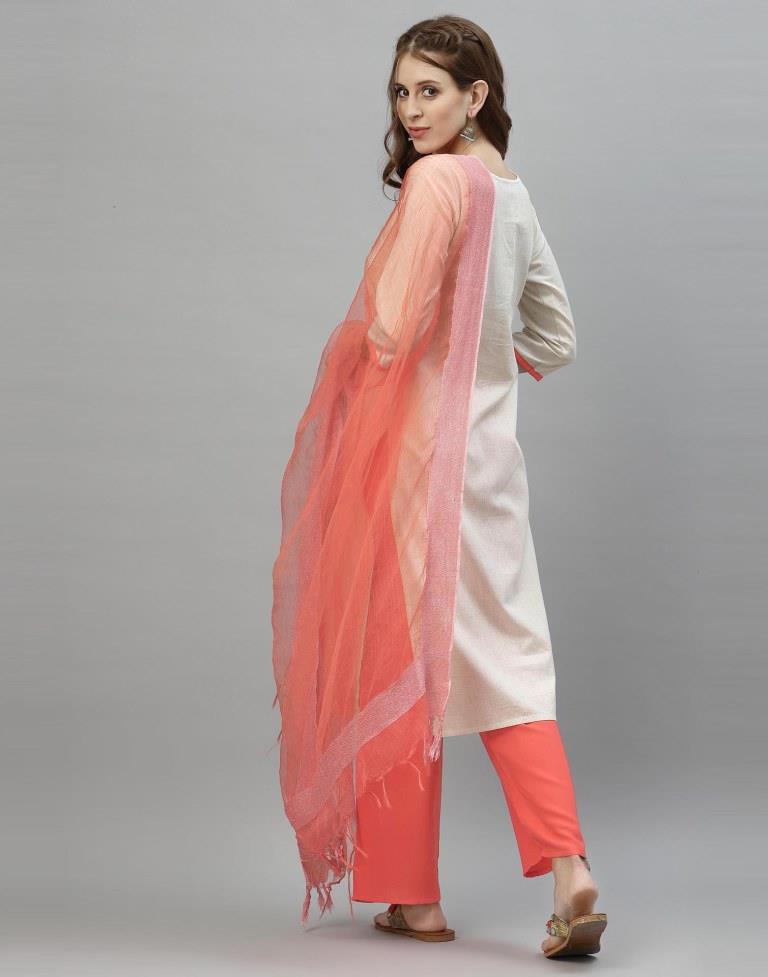 Off White Kurti with Pant And Dupatta | Leemboodi