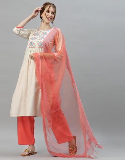 Off White Kurti with Pant And Dupatta | Leemboodi