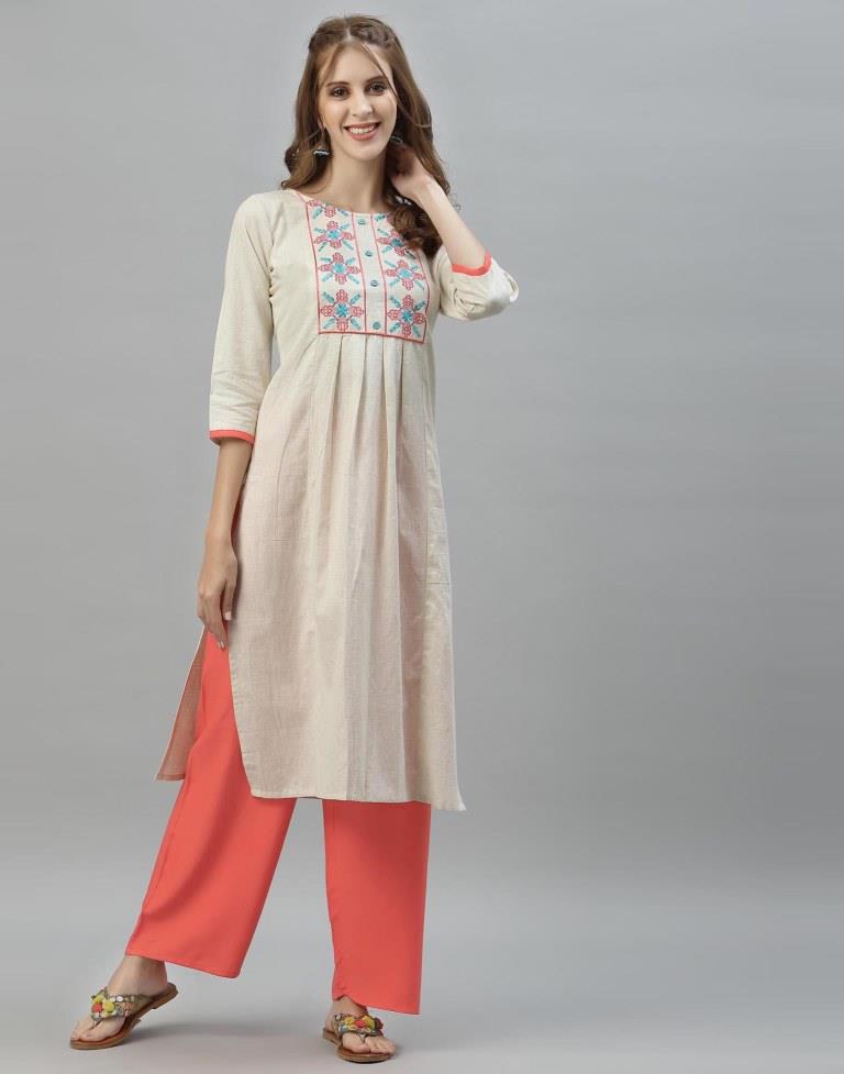 Off White Kurti with Pant And Dupatta | Leemboodi