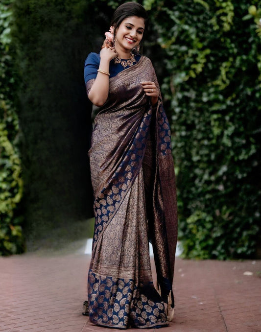Navy Blue Banarasi Silk Saree