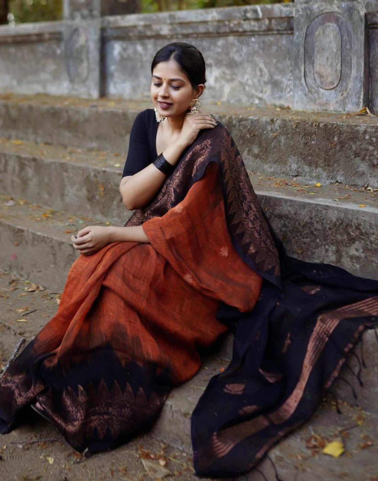 Rust Orange Cotton Weaving Saree