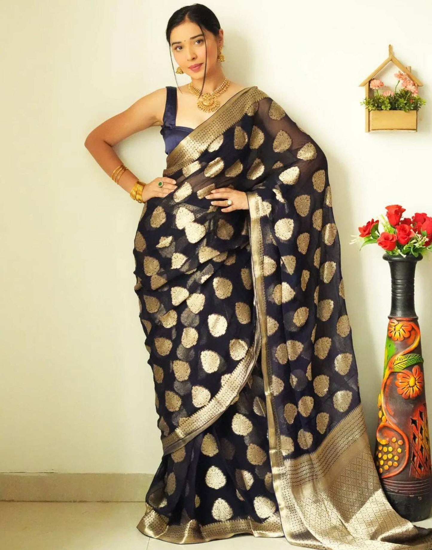 Black Banarasi Cotton Saree