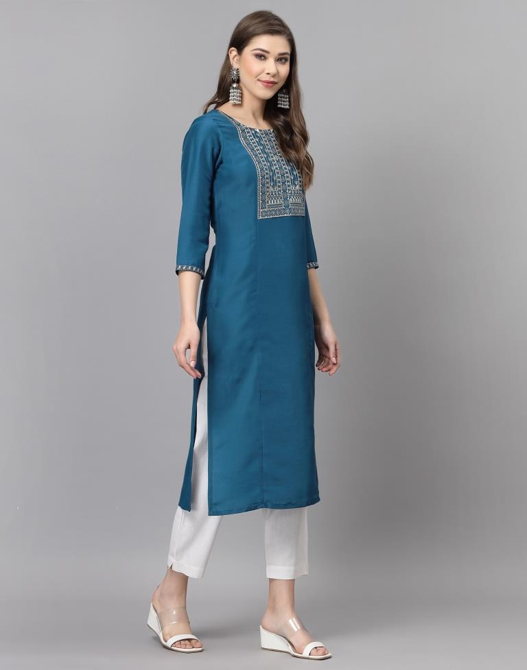 Teal Embroidered Kurti | Sudathi