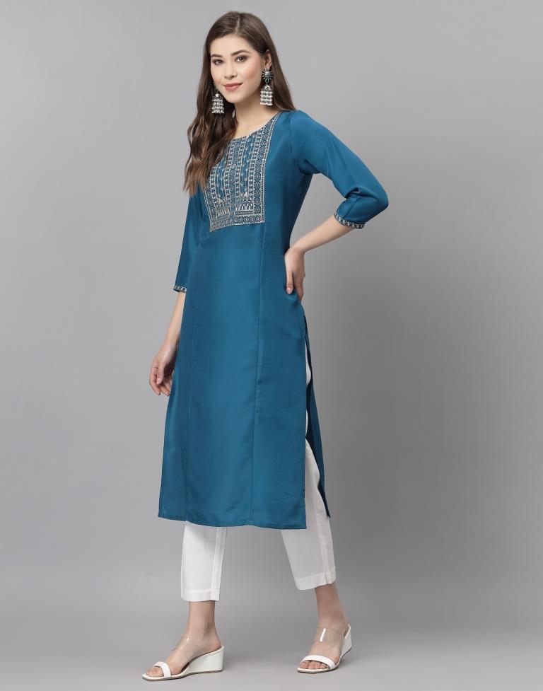 Teal Embroidered Kurti | Sudathi