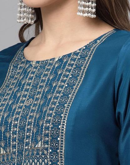 Teal Embroidered Kurti | Sudathi