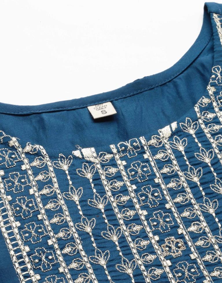 Teal Embroidered Kurti | Sudathi