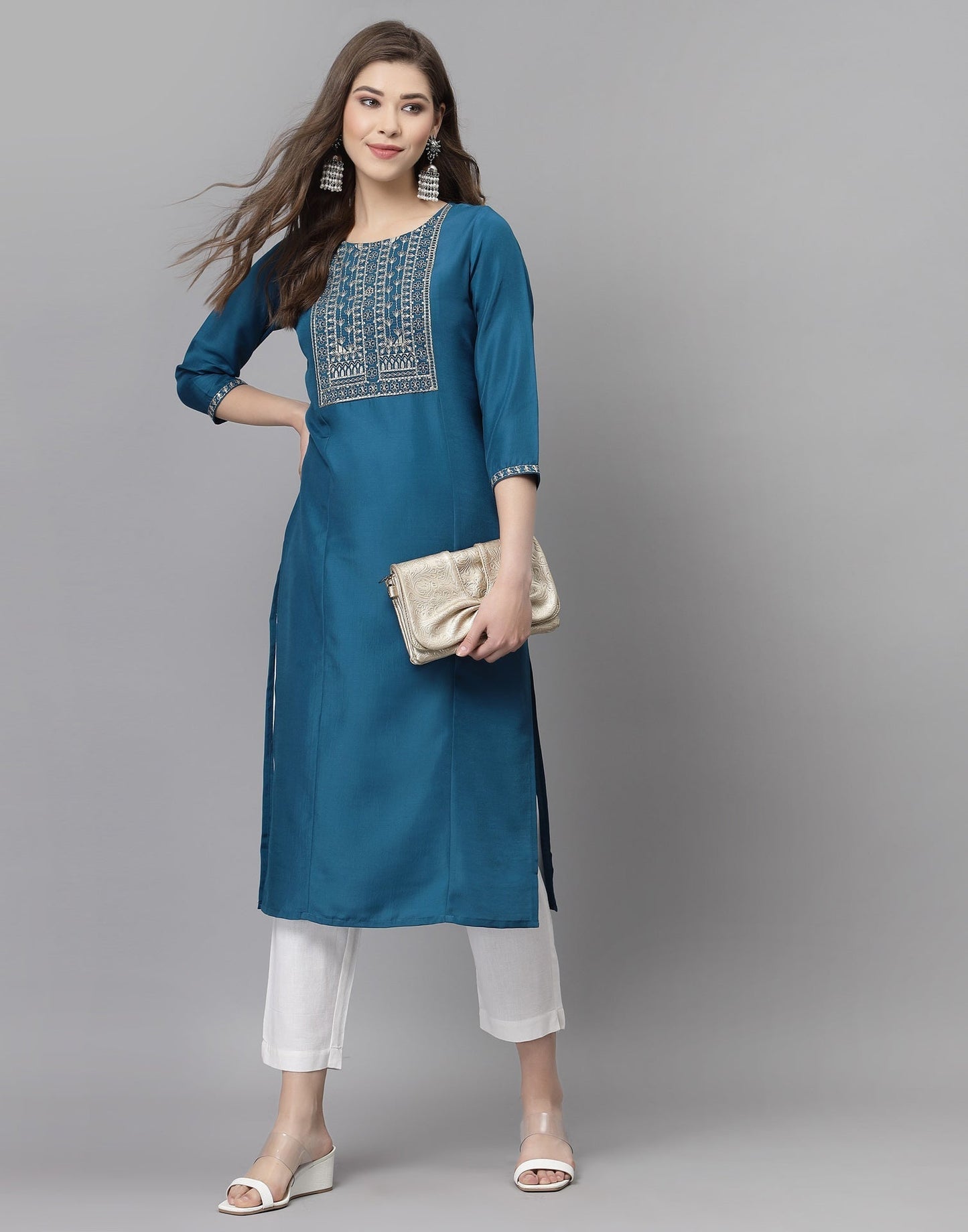 Teal Embroidered Kurti | Sudathi