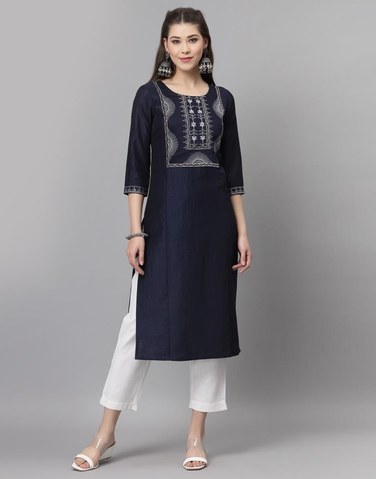 Navy Blue Embroidered Kurti | Sudathi