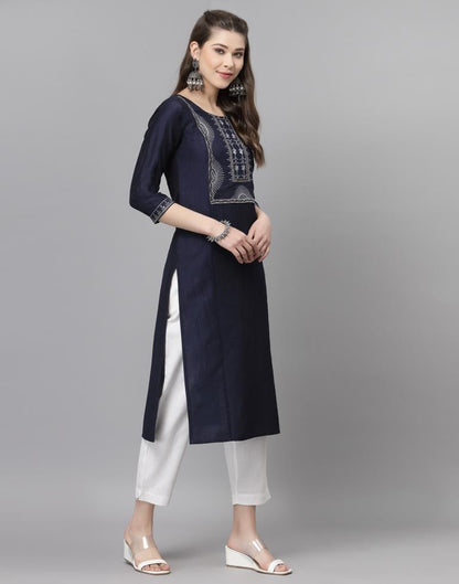 Navy Blue Embroidered Kurti | Sudathi