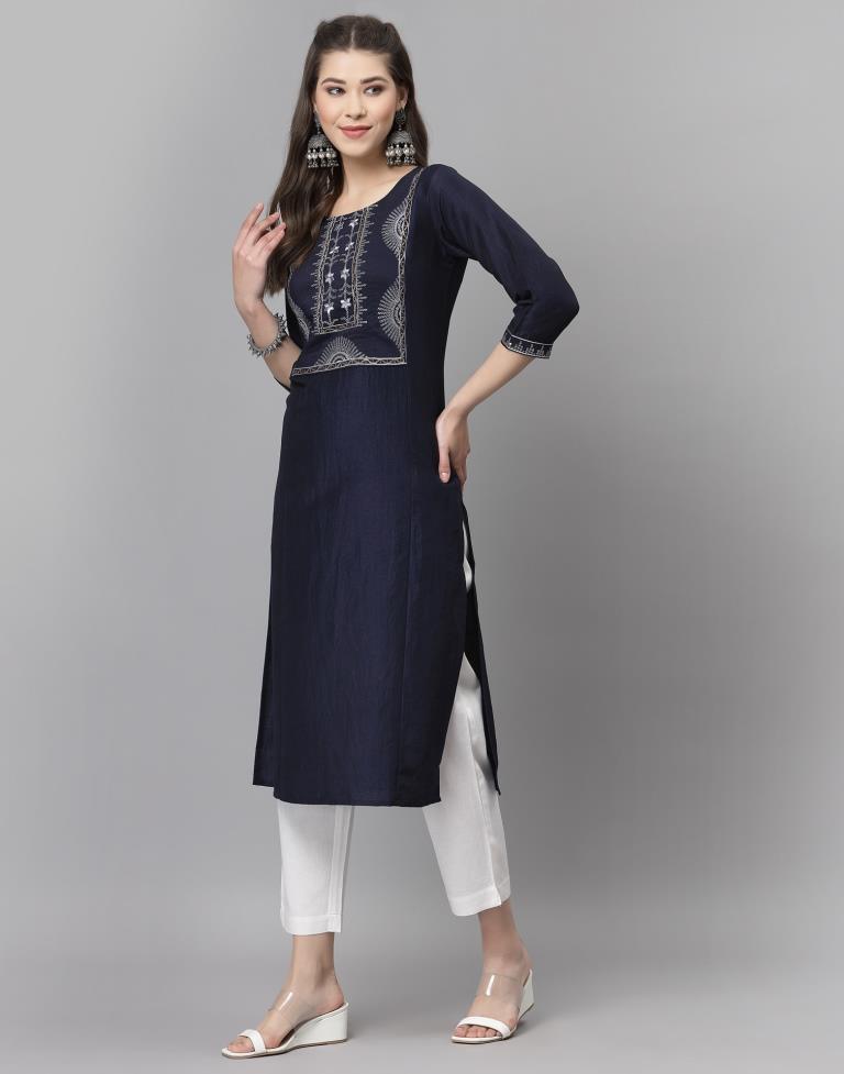 Navy Blue Embroidered Kurti | Sudathi