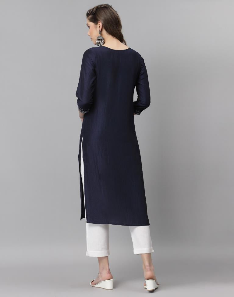 Navy Blue Embroidered Kurti | Sudathi