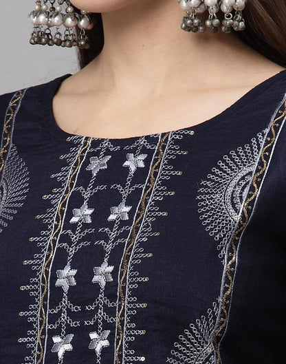 Navy Blue Embroidered Kurti | Sudathi