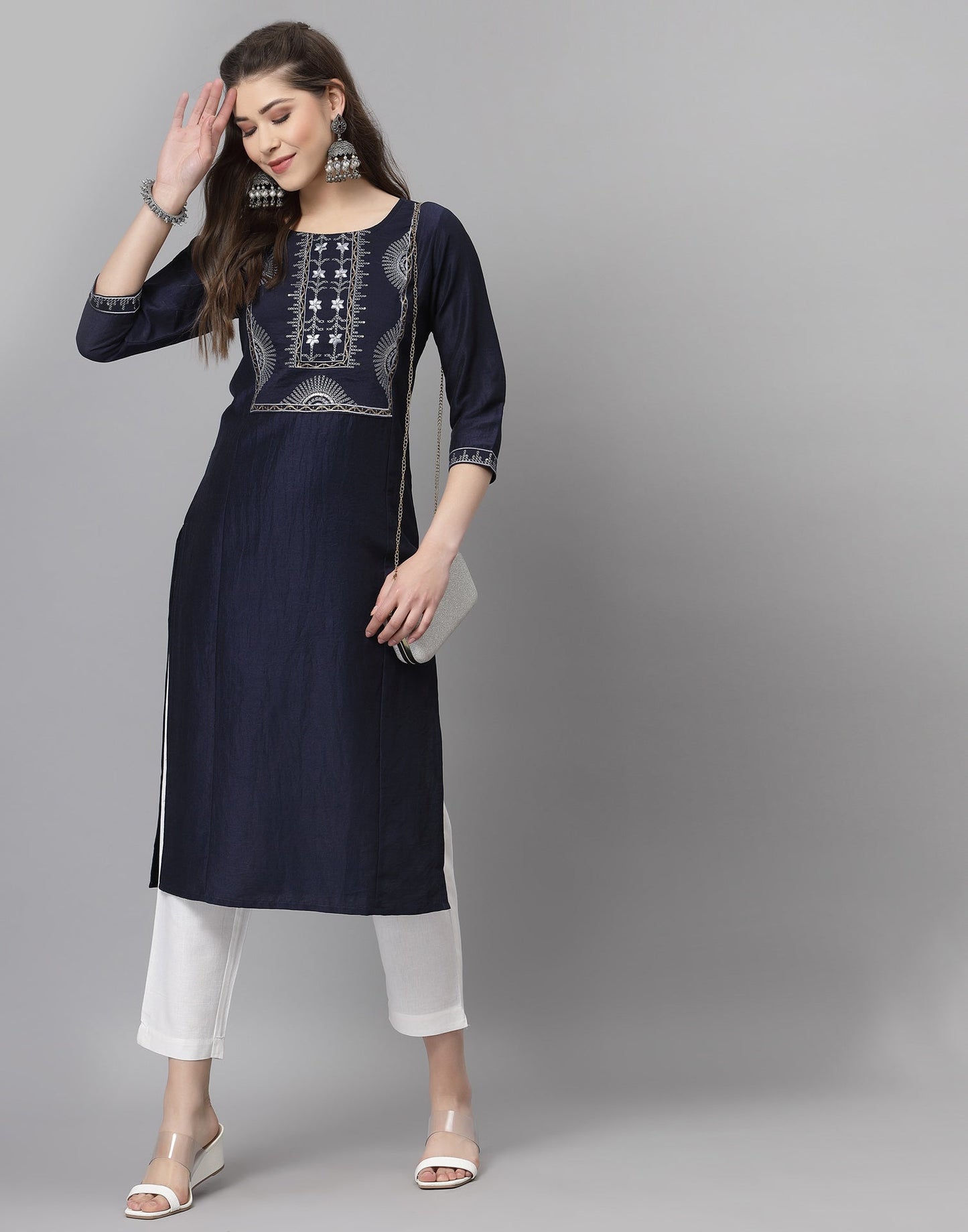 Navy Blue Embroidered Kurti | Sudathi