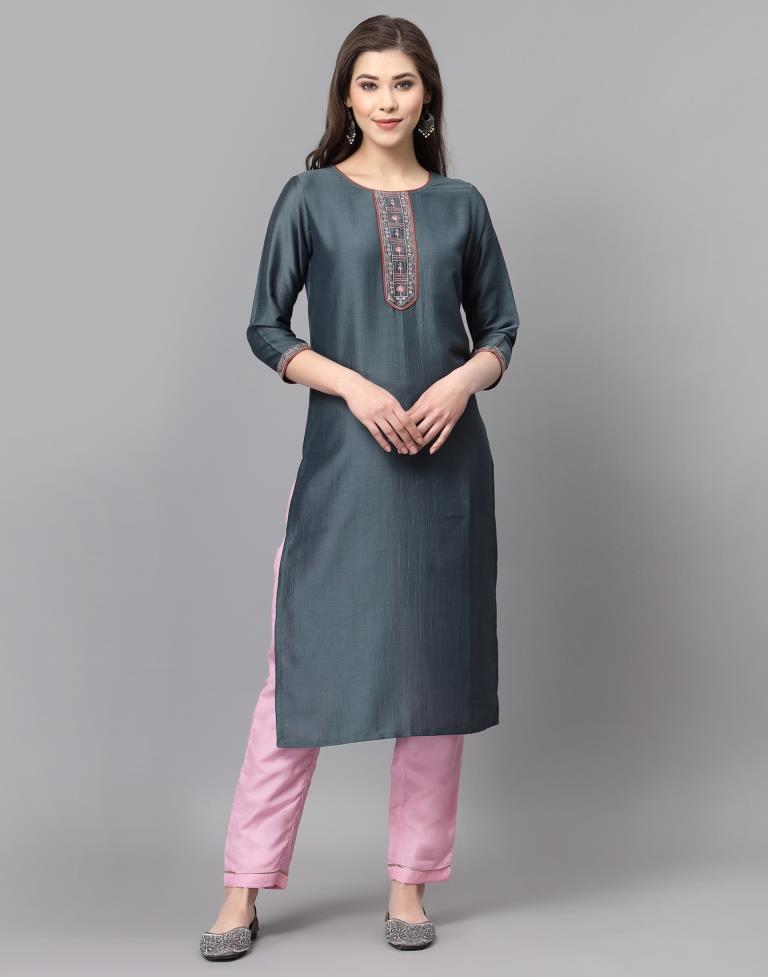 Grey Embroidered Kurti | Sudathi