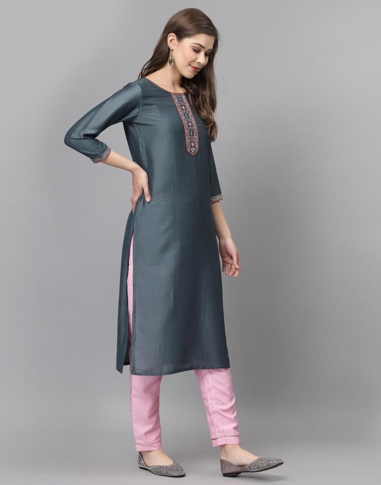 Grey Embroidered Kurti | Sudathi